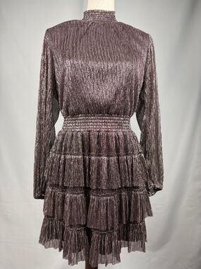 1.STATE Metallic Ruffle Tiered Dress Long Sleeve Size M